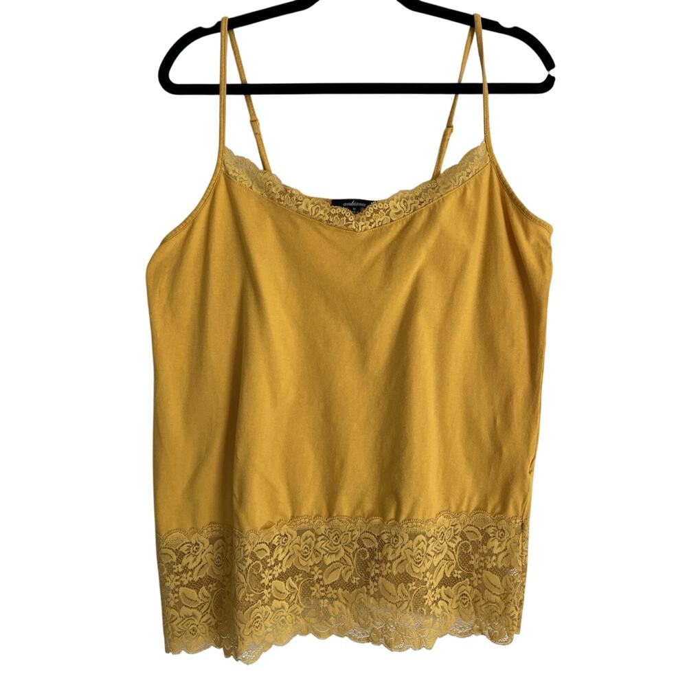 Y2K Plus 1X Yellow Cami Lace Trim Long Coquette Slip Tank Top Gyaru Boho Layer